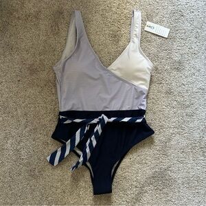 NWT Beachsissi One Piece Bathing Suit With Tie Wrap Blue Women’s Medium